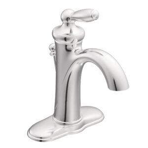 moen brantford chrome one-handle traditional bathroom sink faucet with optional deckplate and available vessel sink extension kit, 6600