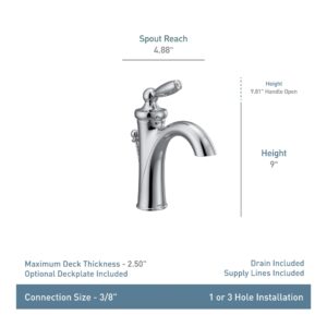 Moen Brantford Chrome One-Handle Traditional Bathroom Sink Faucet with Optional Deckplate and Available Vessel Sink Extension Kit, 6600