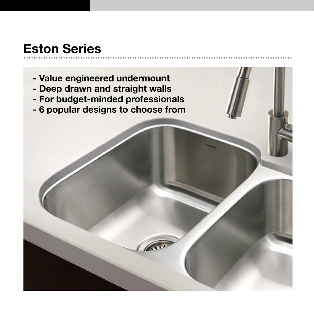 Houzer STD-2100-1 Eston Series Undermount Stainless Steel 50/50 Double Bowl Kitchen Sink, 18 Gauge