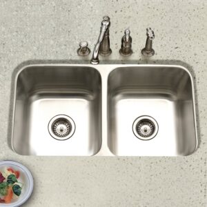 Houzer STD-2100-1 Eston Series Undermount Stainless Steel 50/50 Double Bowl Kitchen Sink, 18 Gauge