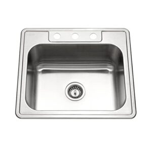 houzer stainless steel 2522-8bs3-1 glowtone series kitchen sink - 25" topmount drop in multipurpose sink, single bowl basin, 3 hole, ideal for workstation, rv, outdoor kitchen, or bar