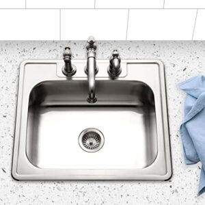 Houzer Stainless Steel 2522-8BS3-1 Glowtone Series Kitchen Sink - 25" Topmount Drop In Multipurpose Sink, Single Bowl Basin, 3 Hole, Ideal for Workstation, RV, Outdoor Kitchen, or Bar