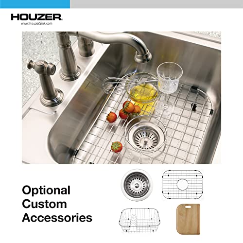 Houzer Stainless Steel 2522-8BS3-1 Glowtone Series Kitchen Sink - 25" Topmount Drop In Multipurpose Sink, Single Bowl Basin, 3 Hole, Ideal for Workstation, RV, Outdoor Kitchen, or Bar