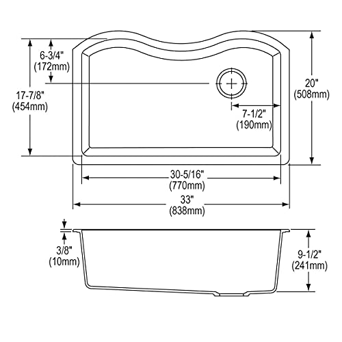 Elkay ELGUS3322RBK0 Quartz Classic Single Bowl Undermount Sink, Black