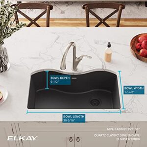 Elkay ELGUS3322RBK0 Quartz Classic Single Bowl Undermount Sink, Black