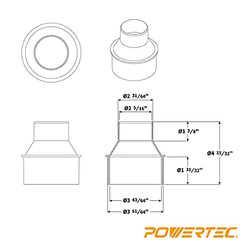 POWERTEC 70136 4-Inch Hose to 2-1/2 Inch Hose Cone Reducer