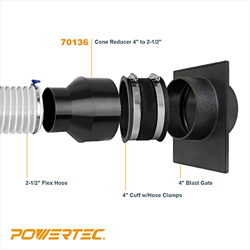 POWERTEC 70136 4-Inch Hose to 2-1/2 Inch Hose Cone Reducer