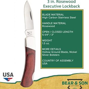 Bear & Son 224R 3 Inch Rosewood Executive Lkbk No Rear Bolster Knife