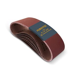 powertec 110450 3 x 21 inch sanding belts, 120 grit aluminum oxide belt sander sanding belt for portable belt sander, wood & paint sanding, metal polishing, 10pk