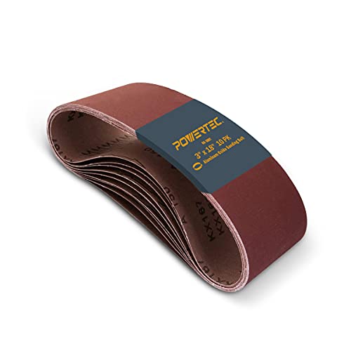 POWERTEC 110810 3 x 18 Inch Sanding Belts, 80 Grit Aluminum Oxide Belt Sander Sanding Belt for Portable Belt Sander, Wood & Paint Sanding, Metal Polishing, 10PK