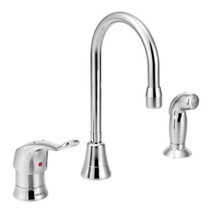 moen 8138 commercial m-dura single handle multi-purpose faucet with side spray 2.2 gpm, chrome, 0.375