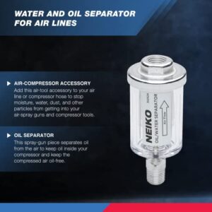 NEIKO 30252A Water and Oil Separator for Air Line | 1/4" NPT Inlet and Outlet | 90 PSI | Air Compressor and Air Tool Accessory | Protect Lifespan of Pneumatic Tools | Water Moisture Filter Dryer