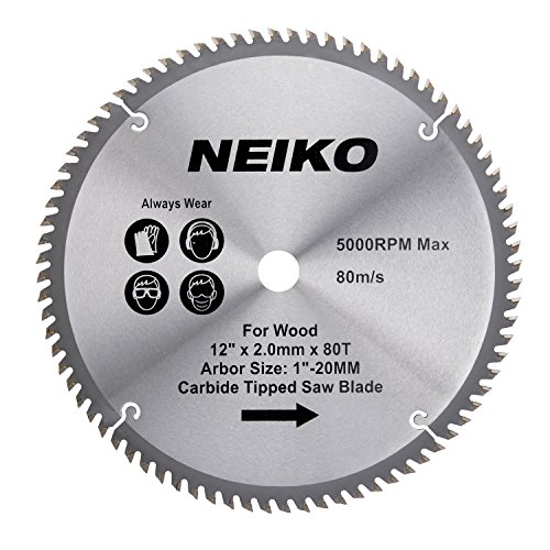 NEIKO 10768A 12" Carbide Chop Saw Blade, 80 Tooth with 1-Inch Arbor, Compatible with Miter, Table, Radial Arm, Cut-Off, Standard Circular Saws, for Home Building, Construction, Woodworking, Forest