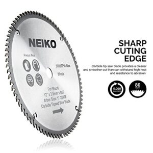 NEIKO 10768A 12" Carbide Chop Saw Blade, 80 Tooth with 1-Inch Arbor, Compatible with Miter, Table, Radial Arm, Cut-Off, Standard Circular Saws, for Home Building, Construction, Woodworking, Forest