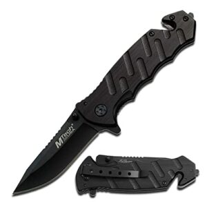 mtech black tactical rescue knife with aluminum handle
