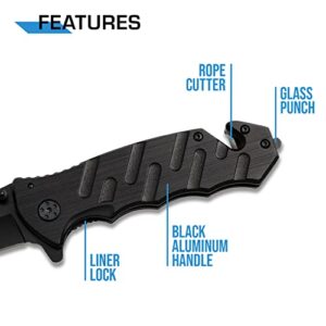 Mtech Black Tactical Rescue Knife with Aluminum Handle