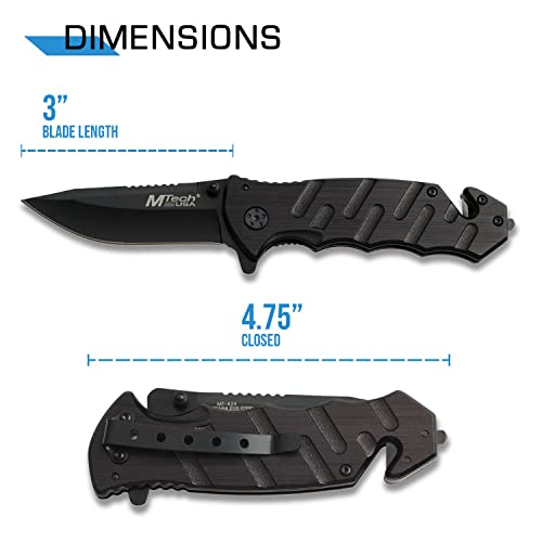 Mtech Black Tactical Rescue Knife with Aluminum Handle
