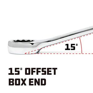 Powerbuilt 22mm Metric Combination Wrench, 12 Point Double Ended Box and Open End, 15 Degree Offset Polished 644126