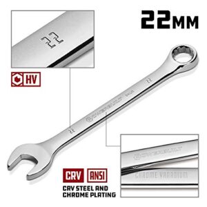 Powerbuilt 22mm Metric Combination Wrench, 12 Point Double Ended Box and Open End, 15 Degree Offset Polished 644126