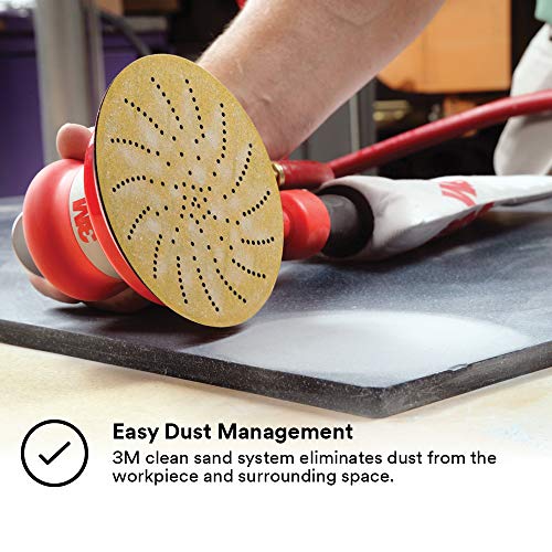 Cubitron 3M Random Orbital Sander – Self Generated Vacuum Sander – 5” x 3/16” Diam. Orbit – Pneumatic Palm Sander – Hook and Loop Pad – For Wood, Composites, Metal – Original Series