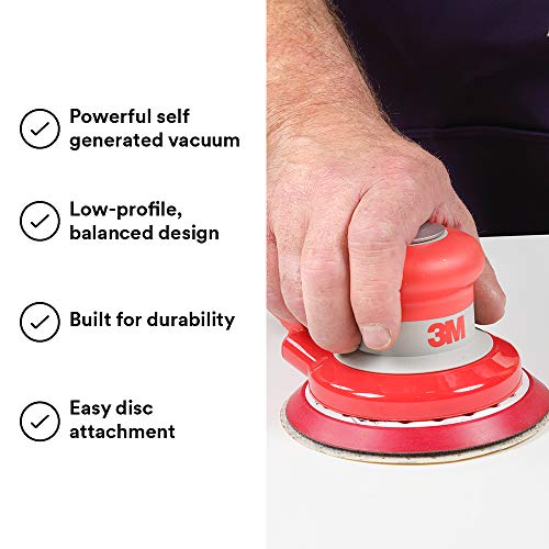 Cubitron 3M Random Orbital Sander – Self Generated Vacuum Sander – 5” x 3/16” Diam. Orbit – Pneumatic Palm Sander – Hook and Loop Pad – For Wood, Composites, Metal – Original Series