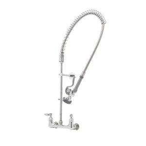 t&s brass b-0133-b easy install wall mount pre-rinse faucet for commercial kitchens. includes wall bracket and sprayer meets new doe requirements with a 1.15 gpm flow rate,silver