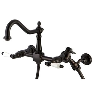 elements of design es1245plbs new orleans 8" center wall mount kitchen faucet with brass sprayer, 8- 1/2", oil rubbed bronze