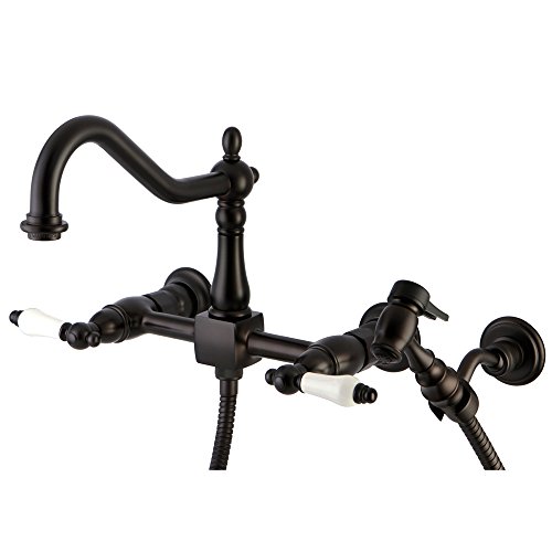 Elements of Design ES1245PLBS New Orleans 8" Center Wall Mount Kitchen Faucet with Brass Sprayer, 8- 1/2", Oil Rubbed Bronze