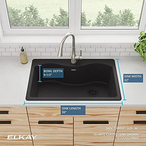 Elkay ELGS3322RBK0 Quartz Classic Single Bowl Drop-in Sink, Black