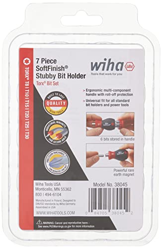 Wiha 38045 Stubby Screwdriver With Six-In-One Insert Bits, Torx