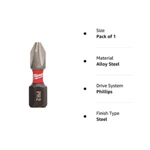 Milwaukee Electric Tool 48-32-4604 Shockwave Impact Duty insert Bit, NO 2, Phillips, 1" OAL, Proprietary Steel