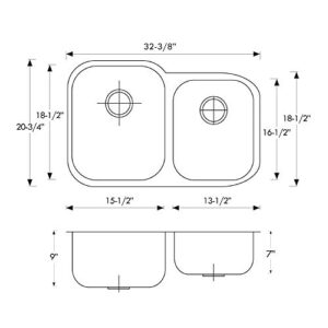 Yosemite Home Decor MAG503 18-Gauge Stainless Steel Undermount Double Bowl Kitchen Sink, Satin