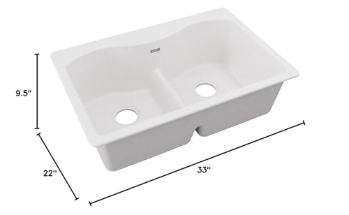 Elkay Quartz Classic ELGLB3322WH0 White Equal Double Bowl Top Mount Sink with Aqua Divide