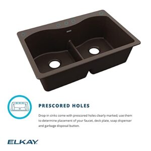 Elkay Quartz Classic ELGLB3322WH0 White Equal Double Bowl Top Mount Sink with Aqua Divide