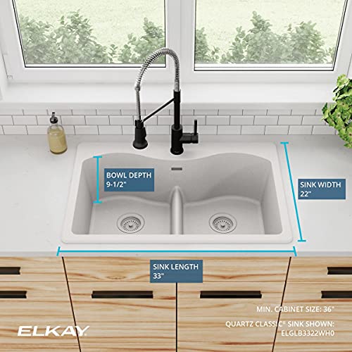 Elkay Quartz Classic ELGLB3322WH0 White Equal Double Bowl Top Mount Sink with Aqua Divide