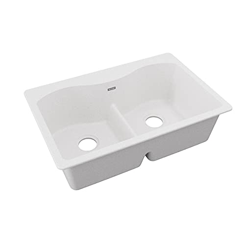 Elkay Quartz Classic ELGLB3322WH0 White Equal Double Bowl Top Mount Sink with Aqua Divide