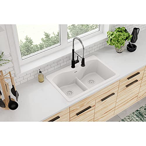 Elkay Quartz Classic ELGLB3322WH0 White Equal Double Bowl Top Mount Sink with Aqua Divide