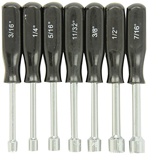 Performance Tool 1910 7-Piece SAE Nut Driver Set for Tightening and Loosening Fasteners with Comfortable Grip Handles and Convenient Storage Case