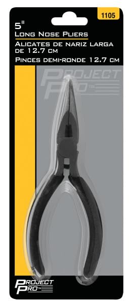 Performance Tool 1105 5-Inch Long Nose Pliers - Heat Treated Alloy Steel, Cushion Grip Handles, Hardened Wire Cutter