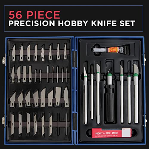 TCP Global® Deluxe Cutting Knife SET with Case Similar to Exacto - 56 Piece Precision Hobby Knife Set