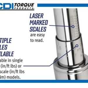 CDI 2503MFRMH Dual Scale Micrometer Adjustable Click Style Torque Wrench with Metal Handle - 1/2-Inch Drive - 30 to 250 ft. lbs. Torque Range