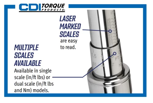 CDI 2503MFRMH Dual Scale Micrometer Adjustable Click Style Torque Wrench with Metal Handle - 1/2-Inch Drive - 30 to 250 ft. lbs. Torque Range