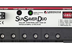 Morningstar SunSaver Duo 25A PWM Solar Charge Controller 12V Batteries, Solar Panel Controller Solar Controller 12V, Lowest Fail Rate Charge Controllers for Solar Panels (with Display)