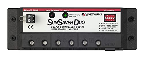 Morningstar SunSaver Duo 25A PWM Solar Charge Controller 12V Batteries, Solar Panel Controller Solar Controller 12V, Lowest Fail Rate Charge Controllers for Solar Panels (with Display)