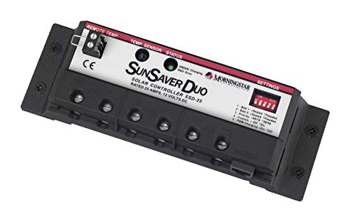 Morningstar SunSaver Duo 25A PWM Solar Charge Controller 12V Batteries, Solar Panel Controller Solar Controller 12V, Lowest Fail Rate Charge Controllers for Solar Panels (with Display)