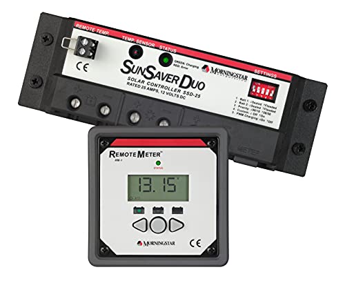 Morningstar SunSaver Duo 25A PWM Solar Charge Controller 12V Batteries, Solar Panel Controller Solar Controller 12V, Lowest Fail Rate Charge Controllers for Solar Panels (with Display)