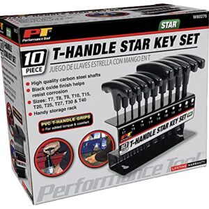 Performance Tool W80276 10-Piece Star T-Handle Allen Wrench Set, Long Arm Hex Key Wrench Set