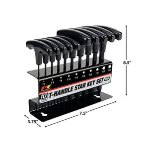 Performance Tool W80276 10-Piece Star T-Handle Allen Wrench Set, Long Arm Hex Key Wrench Set