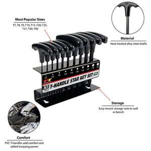 Performance Tool W80276 10-Piece Star T-Handle Allen Wrench Set, Long Arm Hex Key Wrench Set