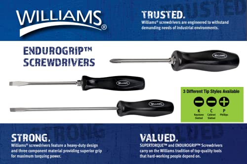 Williams 8-Piece Endurogrip Multi-Size Screwdriver Set, Keystone Slots Hex Bolster & Phillips, Comfort Grip Prevents Slippage, Extra Strength Steel Chrome Blades